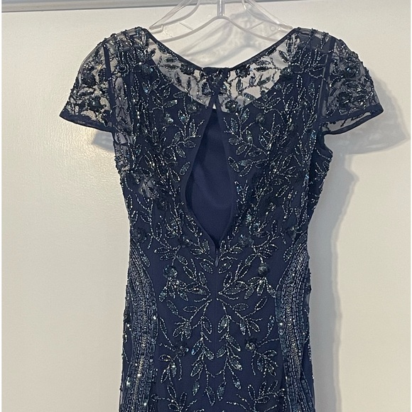 Mother of the Bride Gown, Prom, Evening MGNY Gown Size 4 Navy Blue, Beaded - Picture 3 of 5